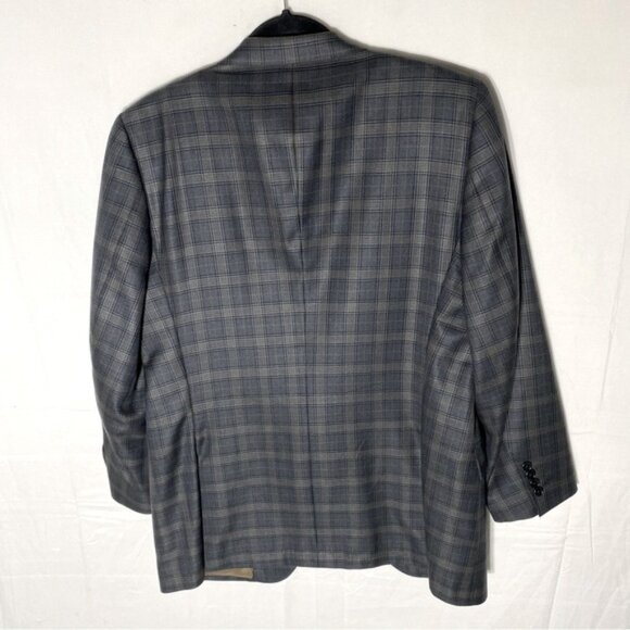 Vintage Grey Tan Plaid Wool Silk Blend Blazer Sport Coat 44R - Picture 2 of 14